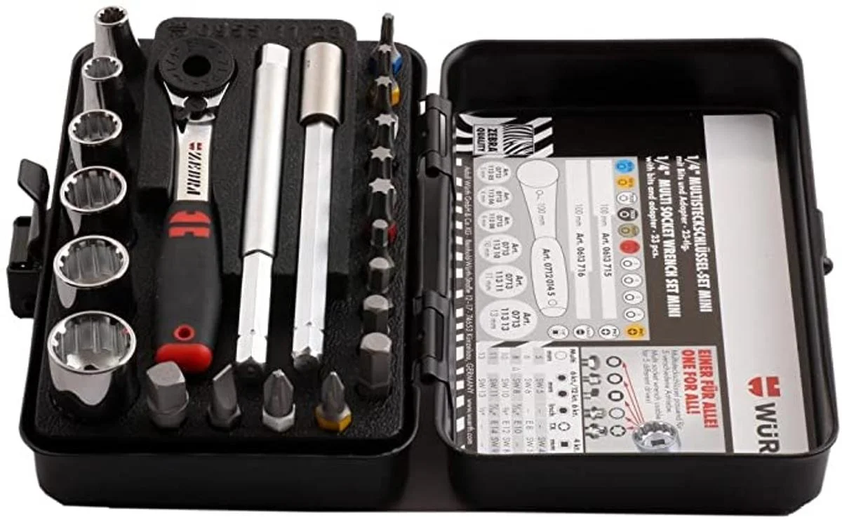 Chiavi A Bussola Set Würth Zebra 1/4 - 34 Pezzi Con Cricchetto, Prolunghe E Bits Per Fai Da Te Cassetta Attrezzi Completa - Foto 13