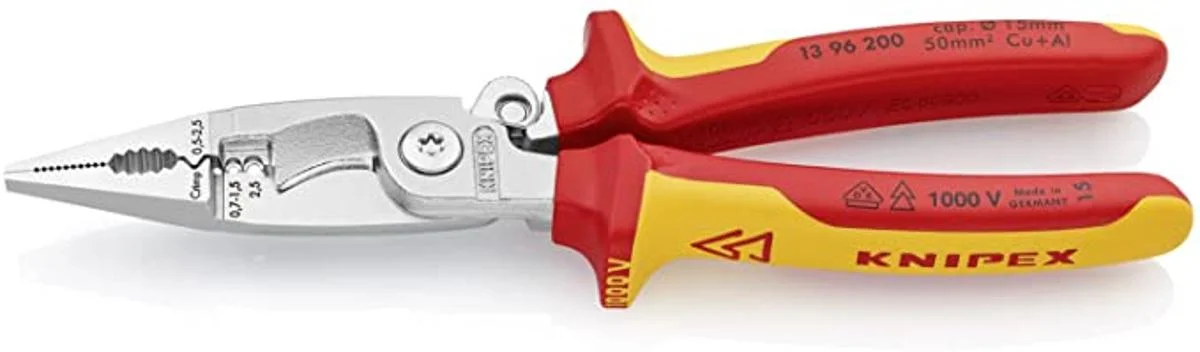 Pinza Multifunzione Knipex Per Elettroinstallatori 200 Mm - 6 Funzioni, Taglio Cavi, Spelatura, Crimpatura, Manici Antiscivolo