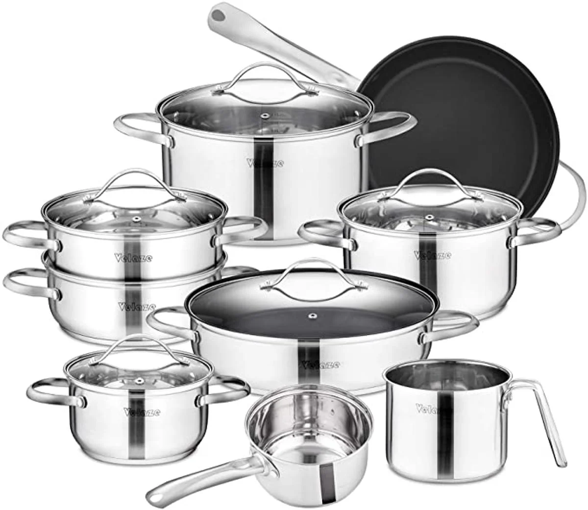 Just Perfecto Batteria Da Cucina Induzione 12 Pezzi – Padelle Antiaderenti, Pentole Con Coperchi In Vetro, Wok, Utensili E Sottopentola – Adatta Per Gas, Elettrica, Vetroceramica - Foto 2